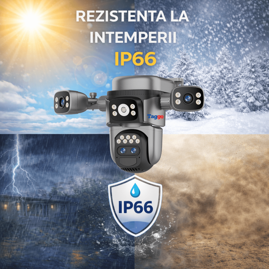 Camera de supraveghere 4G 4K 12MP Crocodil AOV cu panou solar dublu, 4 lentile, zoom optic 10x, comunicare bidirectionala, senzor detectie PIR, viziune nocturna, rezistenta la apa