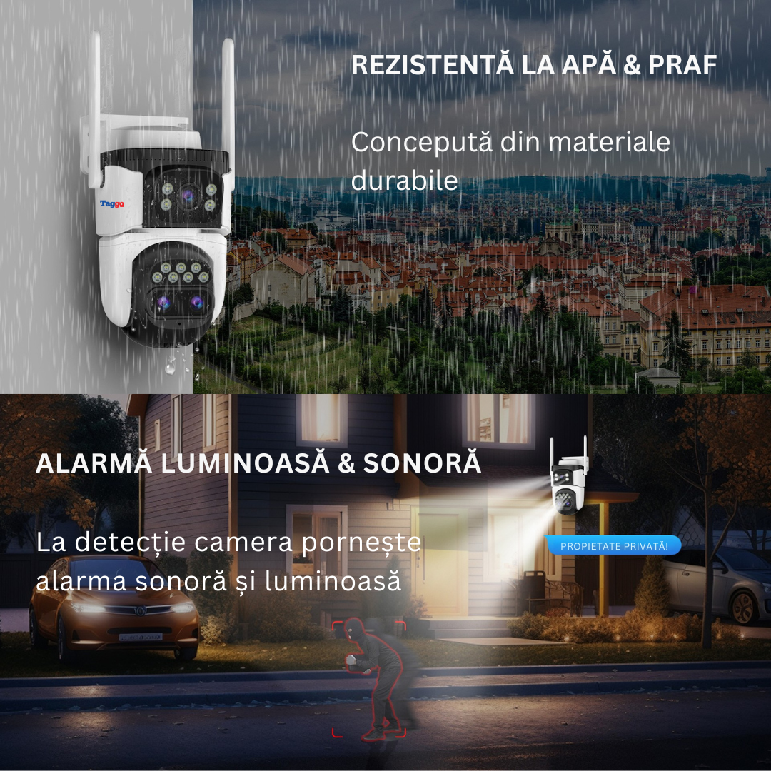 Camera de Supraveghere WIFI, 3 lentile, 6K 12MP, Auto Zooming 10x hybrid, Notificari, Control din Aplicatie, Urmarire Automata