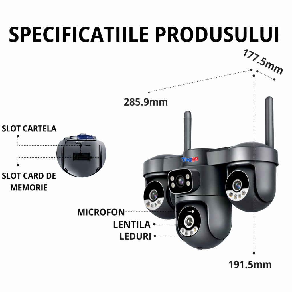 Camera de supraveghere 4G cu dublu panou solar, 12MP, 4 lentile, functie AOV, comunicare bidirectionala, detectie umana AI