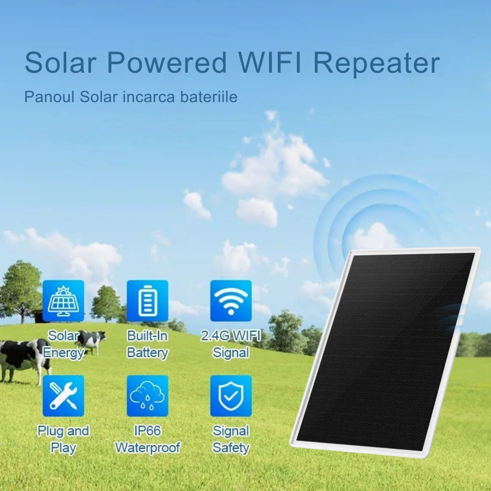 Repeater WiFi Solar Exterior, 300 Mbps, Raza 150m, Baterii 18650, Waterproof IP67