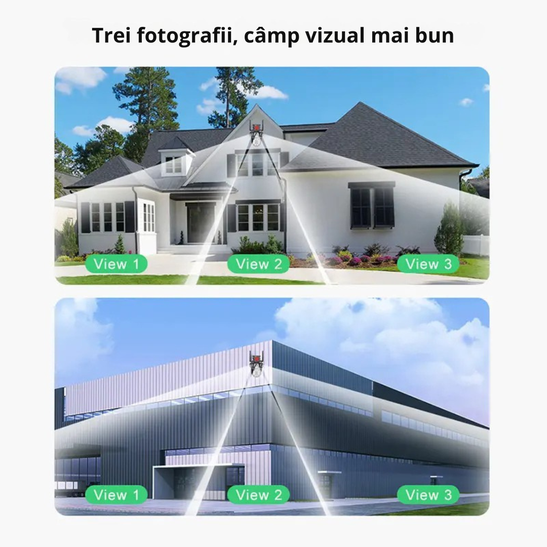 Camera Supraveghere 12MP 4G cu panou solar 10W, Multi-Lentile 3x4MP, Zoom optic 10X, 12xLED IR + 12xLED Alb, IP66