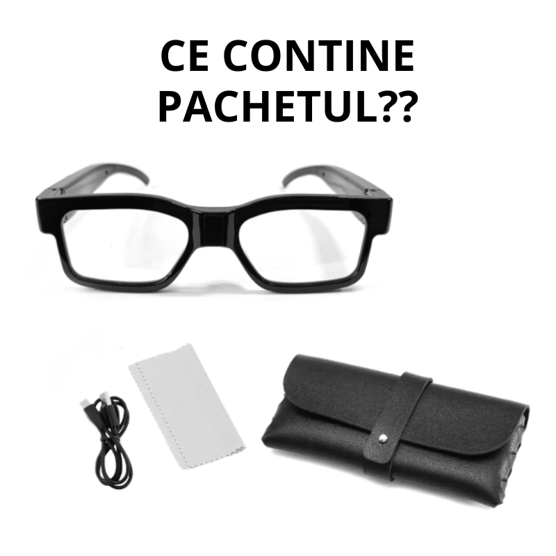 Ochelari cu Camera Ascunsa Rezolutie Full HD, Viziune Nocturna, husa inclusa
