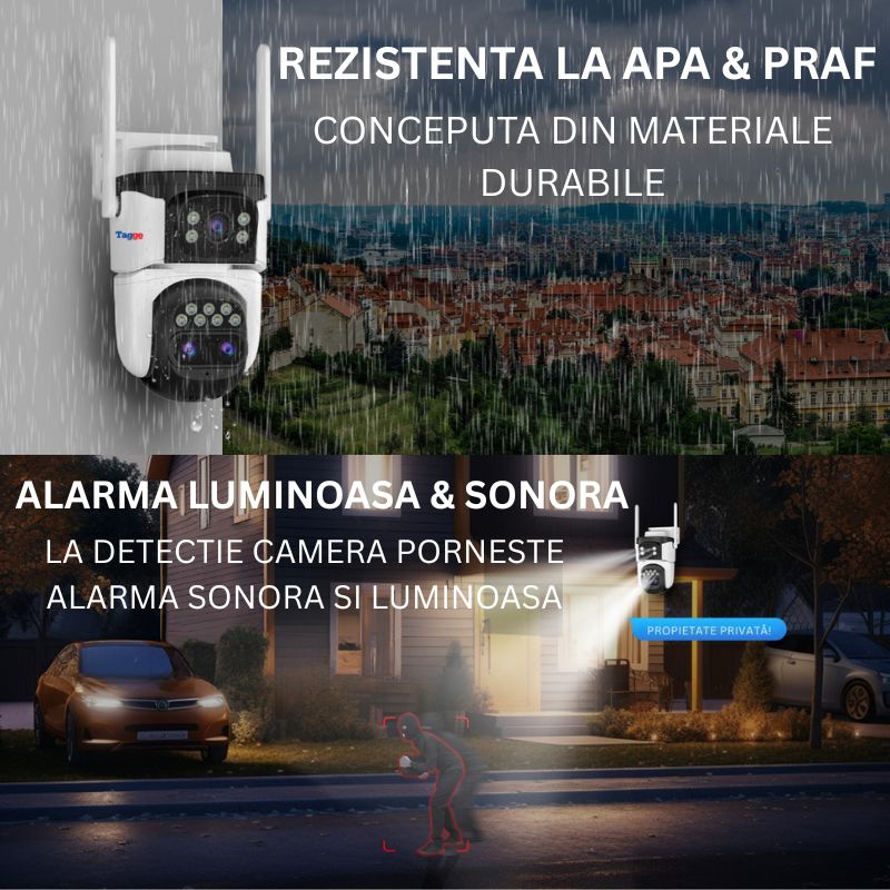 Camera de Supraveghere WIFI, 3 lentile, 6K 12MP, Auto Zooming 10x hybrid, Notificari, Control din Aplicatie, Urmarire Automata