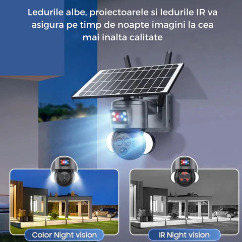Camera Supraveghere 4G 4K HD, Dual Lens, 12X ZOOM, Incarcare Solara, Rotire Din Aplicatie, Rezistenta La Apa IP 66