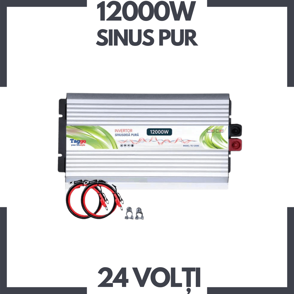 Invertor 12000W 24V – 220 V auto si panouri solare SINUS PUR, unda pura rulota, casa, cabana