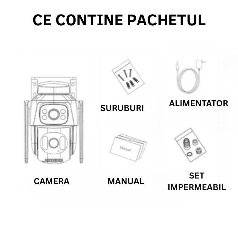 Camera de Supraveghere WiFi, Doua Lentile HD 6 MP, Vedere Nocturna, IP66, Audio Bidirectional, Detectie Miscare