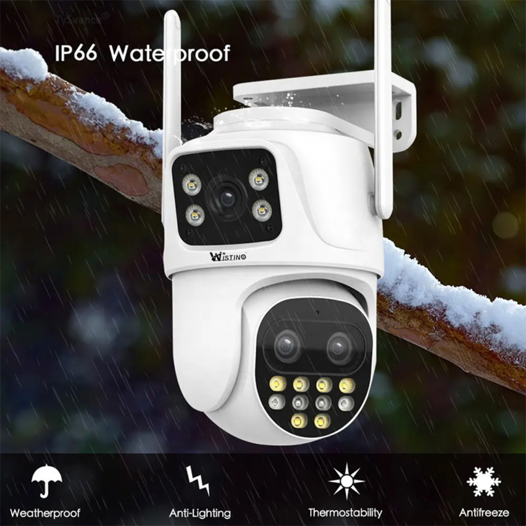 Camera de supraveghere WIFI 6K, 3 lentile, Zoom 8X, Control din aplicatie, Urmarire automata, Rezistenta la apa IP66