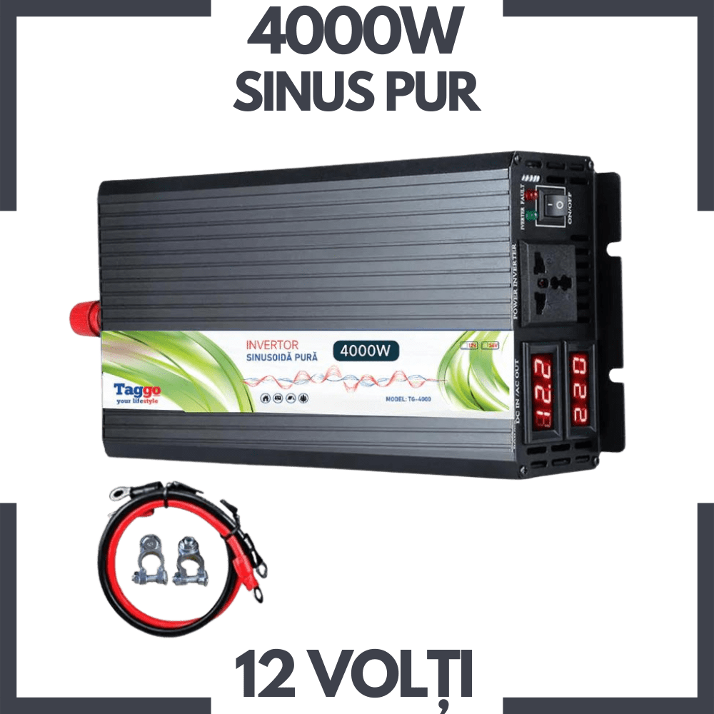 Invertor 4000W 12V – 220 V auto si panouri solare SINUS PUR, unda pura rulota, casa, cabana