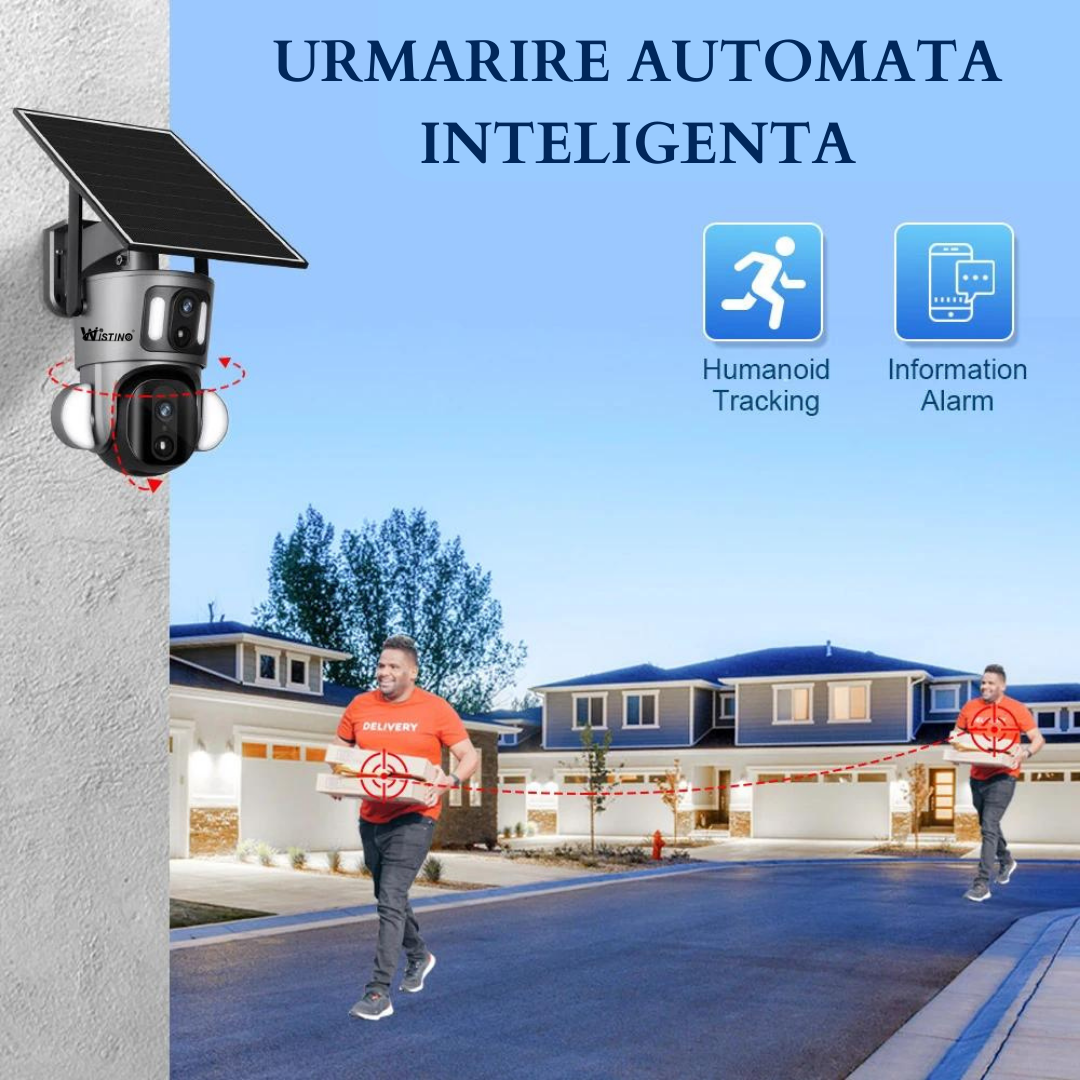 Camera Supraveghere Dual Camera 6MP, 4G 3K Ultra HD, Incarcare Solara, Rotire Din Aplicatie, Rezistenta La Apa IP 66