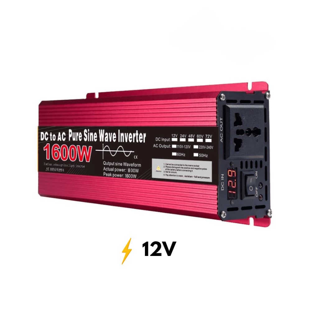 Invertor 1600W 12V – 220 V auto si panouri solare SINUS PUR, unda pura rulota, casa, cabana