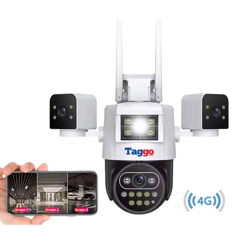 Camera de Supraveghere Taggo, Conexiune 4G, 6MP, ZOOM 10X, 3 lentile, Control din aplicatie, Rezistenta la apa