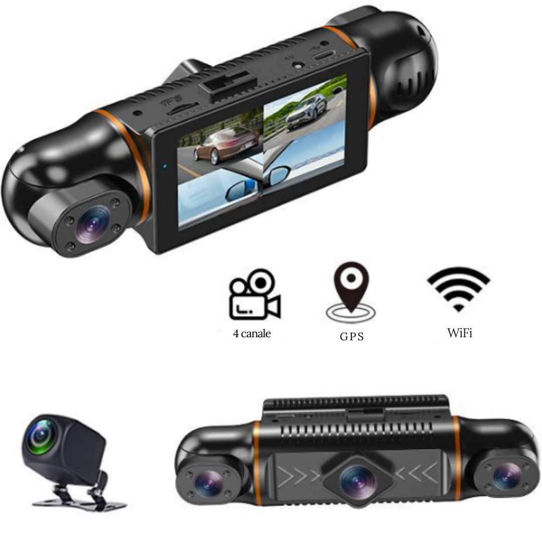 Camera Auto Crocodil, Senzor G si Inregistrare in Bucla – Monitorizare 360° cu 4 Lentile, Vedere Nocturna
