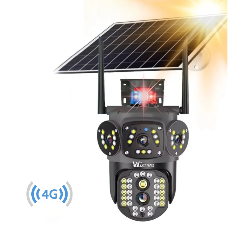 Camera Supraveghere 12MP 4G cu panou solar 10W, Multi-Lentile 3x4MP, Zoom optic 10X, 12xLED IR + 12xLED Alb, IP66
