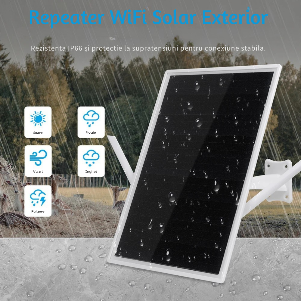 Repeater WiFi Solar Exterior, 300 Mbps, Raza 150m, Baterii 18650, Waterproof IP67