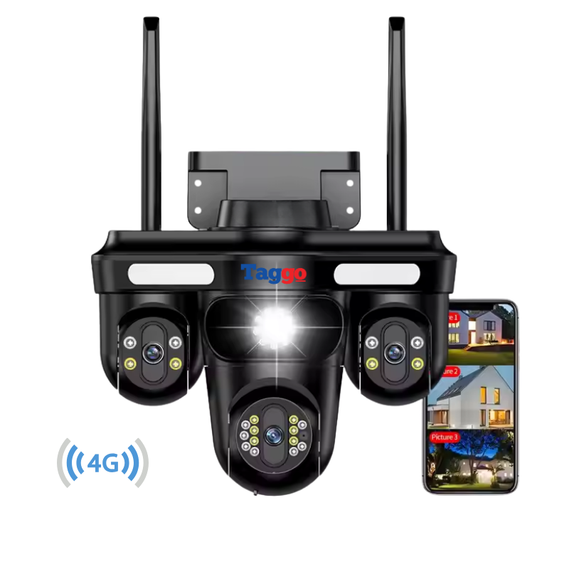 Camera de Supraveghere Crocodil, Conexiune 4G, 3 Lentile, 12 MP, Vedere Panoramica, Night vision