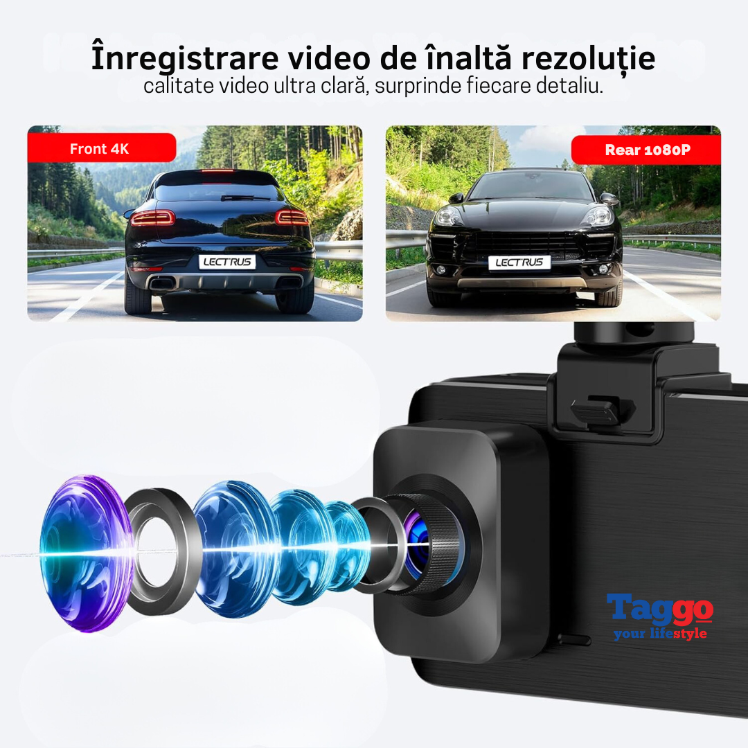 Camera auto 4K UHD frontal + cabină Full HD 1080P + spate Full HD 1080P, functie GPS, cu WIFI integrat