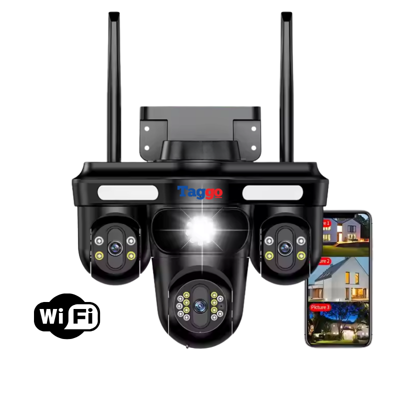 Camera de Supraveghere Crocodil, Conexiune WIFI, 3 Lentile, 12 MP, Vedere Panoramica, Night vision