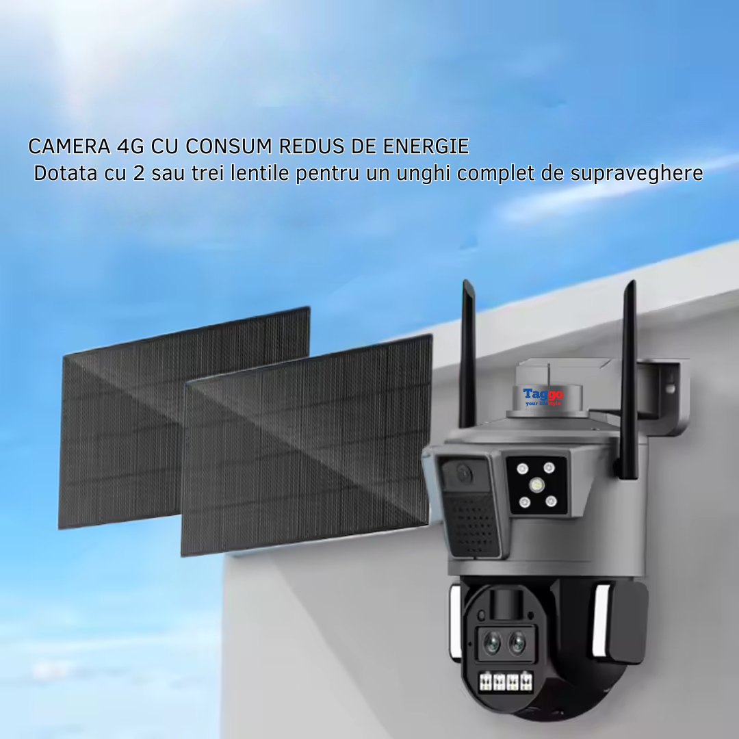 Camera de Supraveghere Solara 4G Cartela SIM 4K , Panou Solar 30W, Rezistenta La Apa IP 66