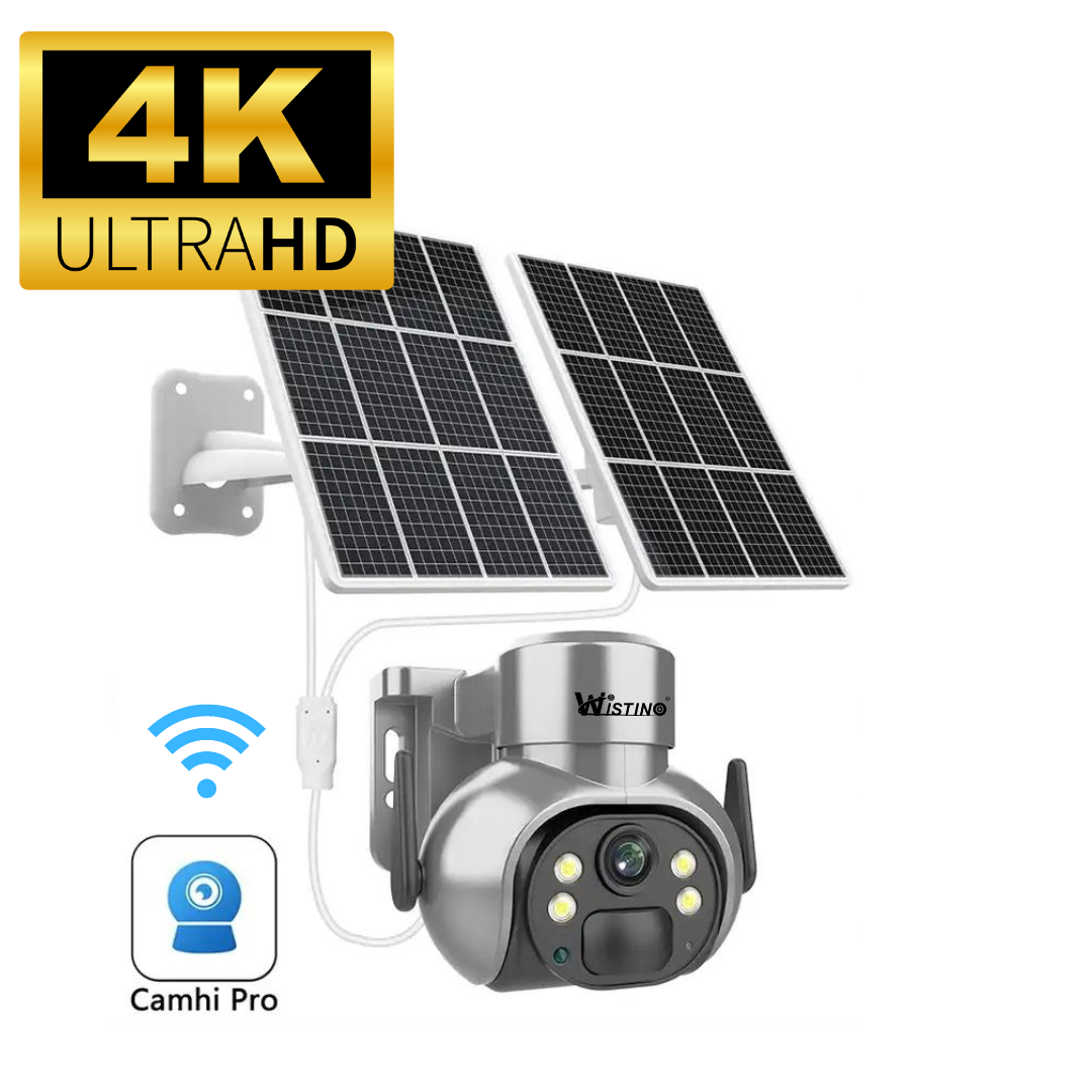 Camera de Supraveghere 8mp 4K cu Incarcare Solara WIFI, Panou 20W, Rain Charging, Rotire Din Aplicatie, Rezistenta La Apa IP 66