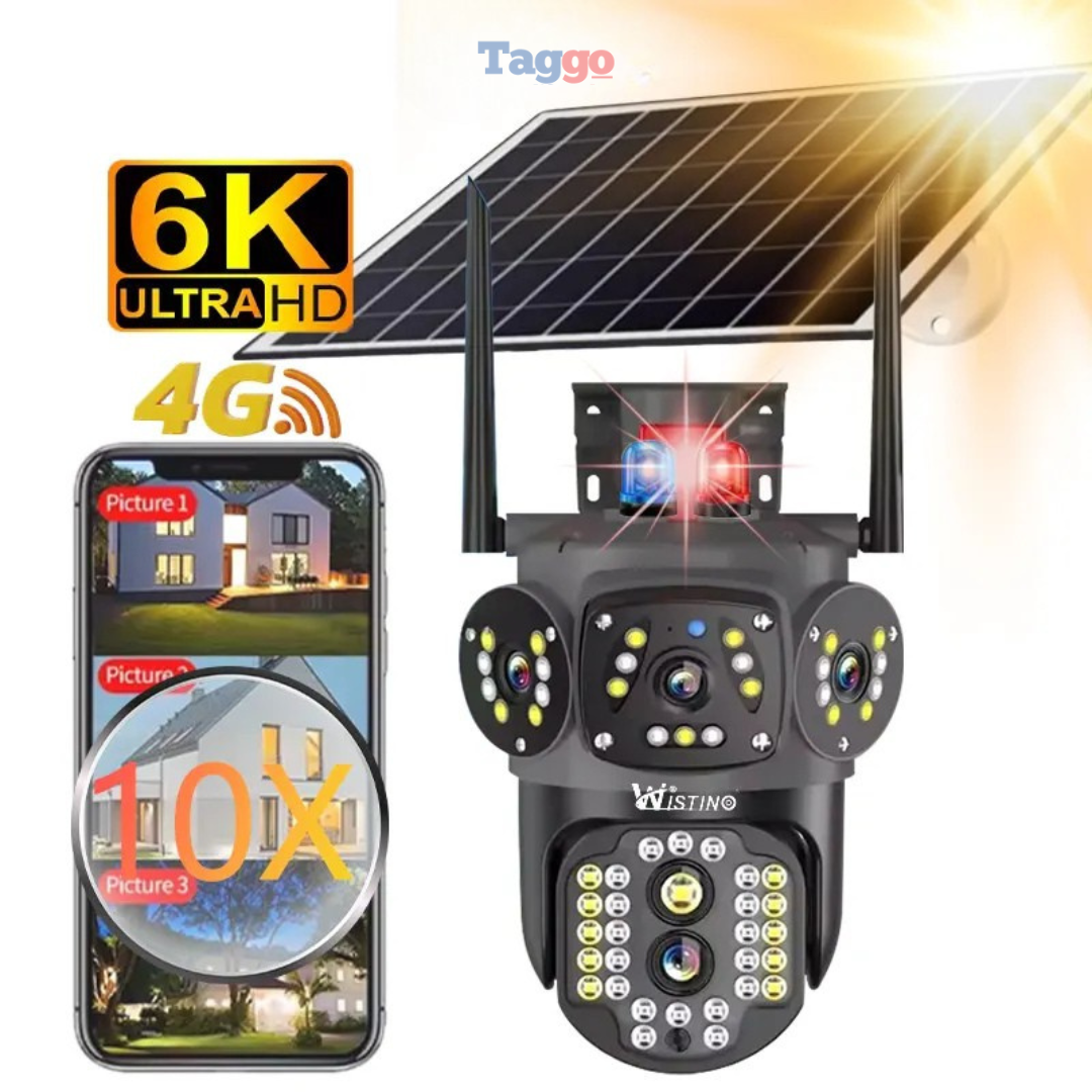 Camera Supraveghere 12MP 4G cu panou solar 10W, Multi-Lentile 3x4MP, Zoom optic 10X, 12xLED IR + 12xLED Alb, IP66