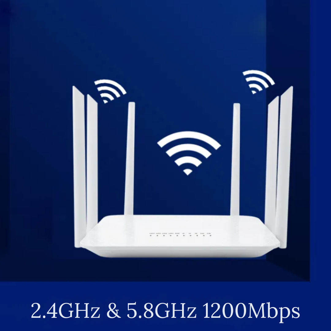 Router WiFi Wireless 2.4G/5.8G, 1200Mbps cu 6 Antene Externe, Semnal puternic, Acoperire extinsa si Functie Duala