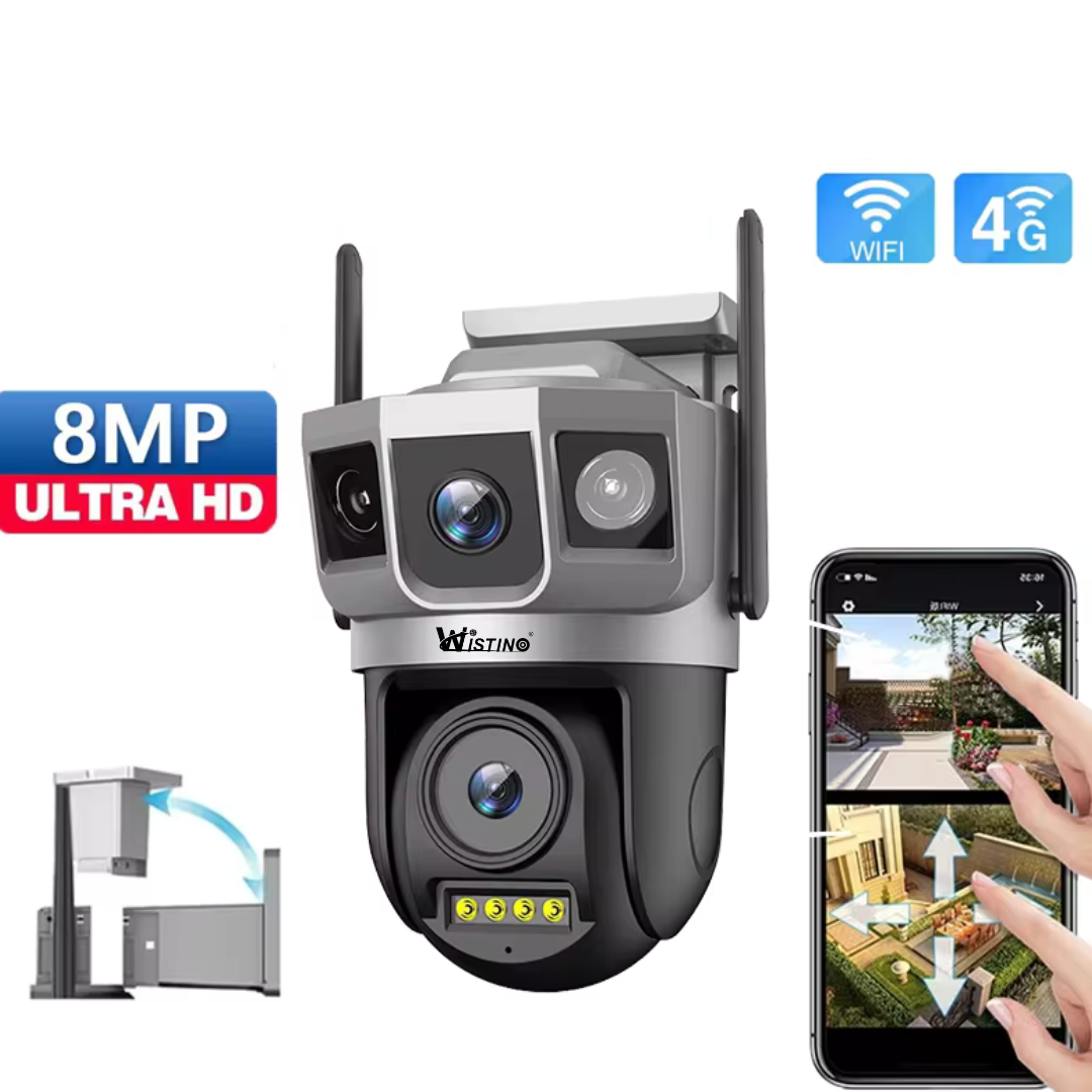 Camera de supraveghere WIFI 8MP, 2 lentile, Control din aplicatie, Urmarire automata, Rezistenta la apa IP66