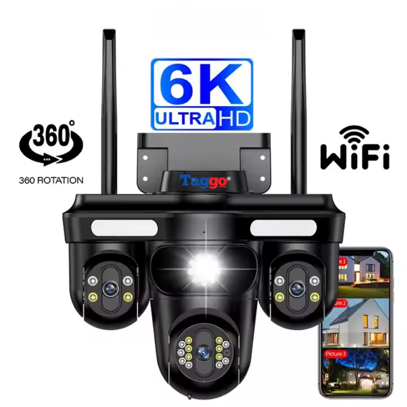 Camera de Supraveghere Crocodil, Conexiune WIFI, 3 Lentile, 12 MP, Vedere Panoramica, Night vision