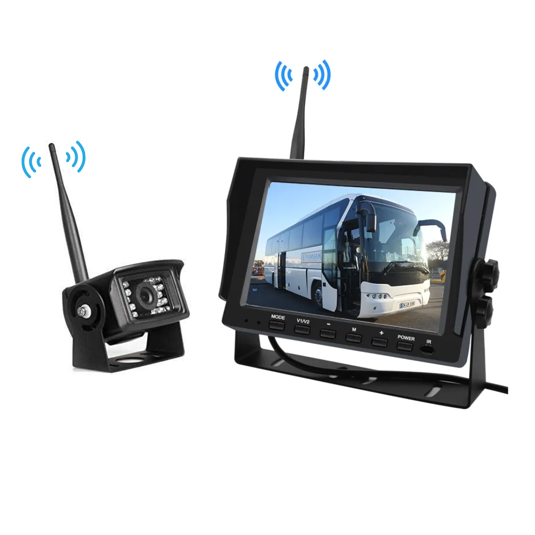 KIT Camere de Supraveghere Auto 5mp Wireless, metalice IR cu Monitor 7 inch, pentru tiruri, autocare, camioane 12V-24V