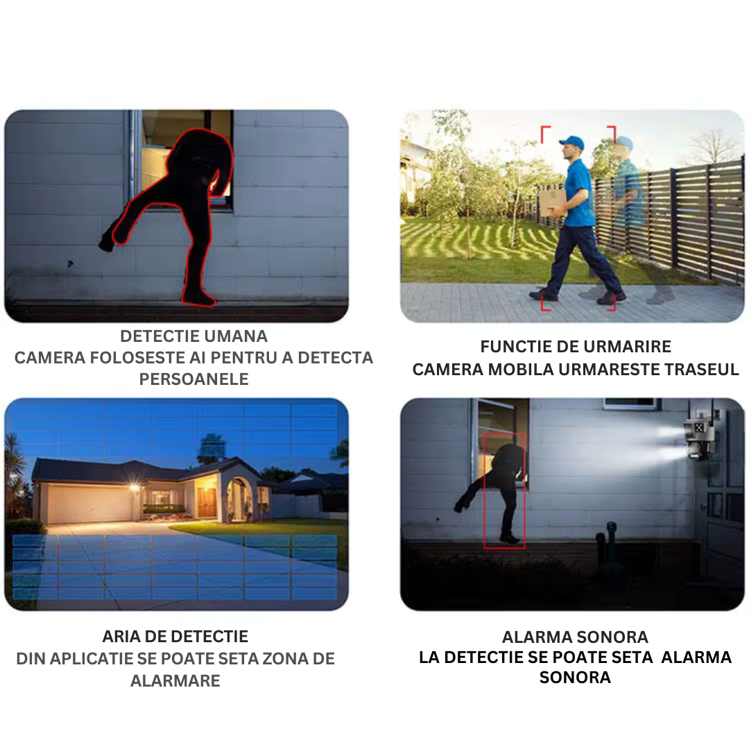 Camera de Supraveghere Solara 4G Cartela SIM 4K , Panou Solar 30W, Rezistenta La Apa IP 66