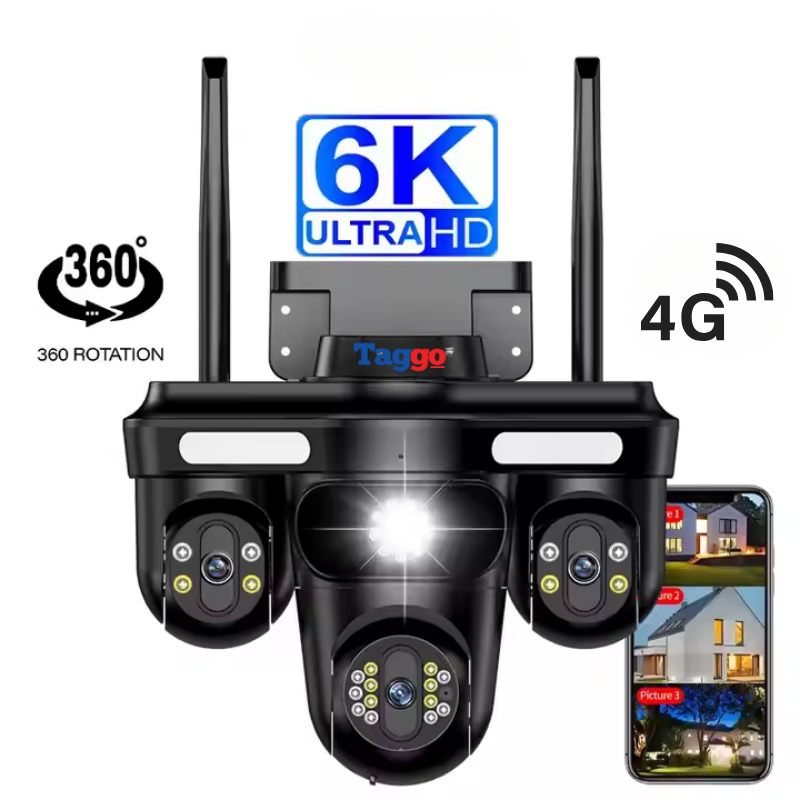 Camera de Supraveghere Crocodil, Conexiune 4G, 3 Lentile, 12 MP, Vedere Panoramica, Night vision