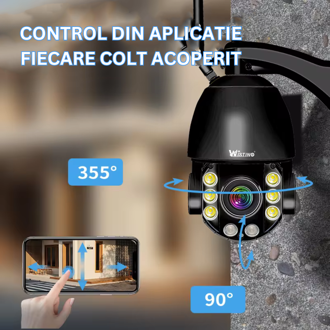 Camera Supraveghere WIFI 4K Ultra HD 100X Optical ZOOM, Rotire Din Aplicatie, Rezistenta La Apa IP 66
