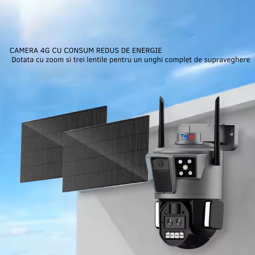 Camera de Supraveghere Solara 4G Cartela SIM 4K , Zoom 10X, Panou Solar 30W, Rezistenta La Apa IP 66
