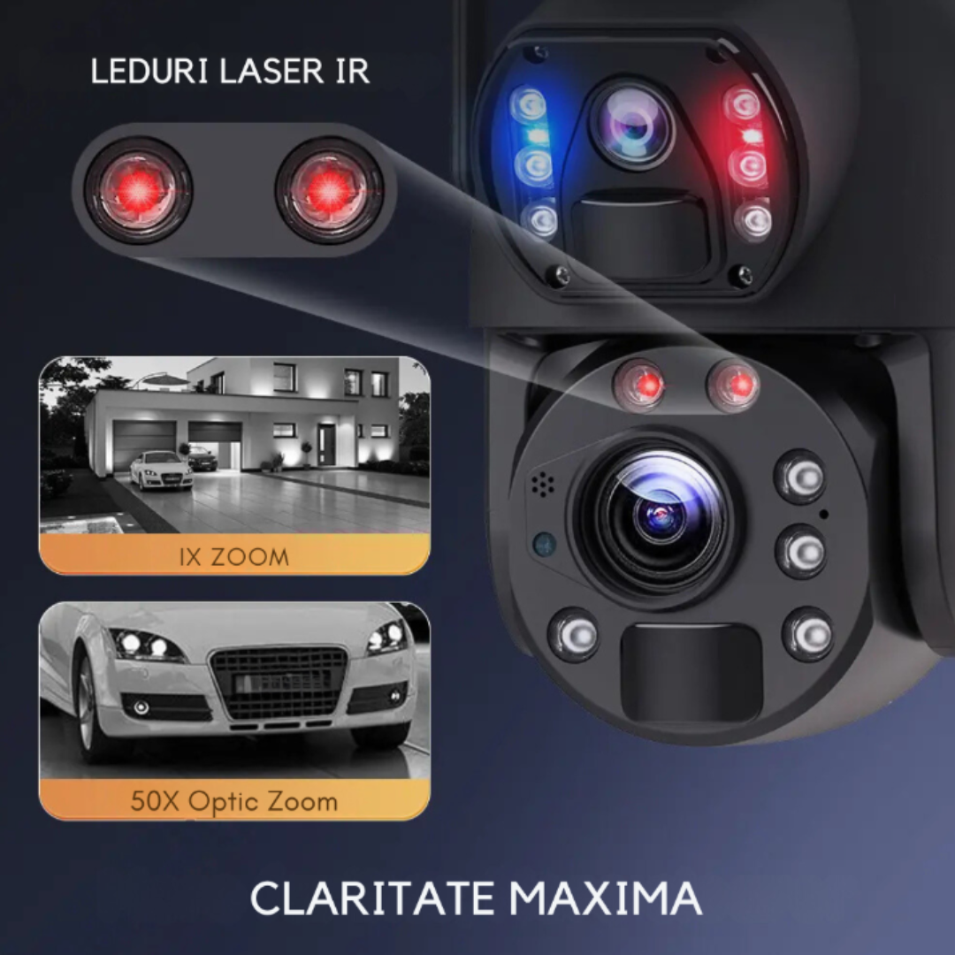 Camera Supraveghere 4G 3K Ultra HD 50X ZOOM, 10W, Dual Camera, Incarcare Solara, Rotire Din Aplicatie, Rezistenta La Apa IP 66