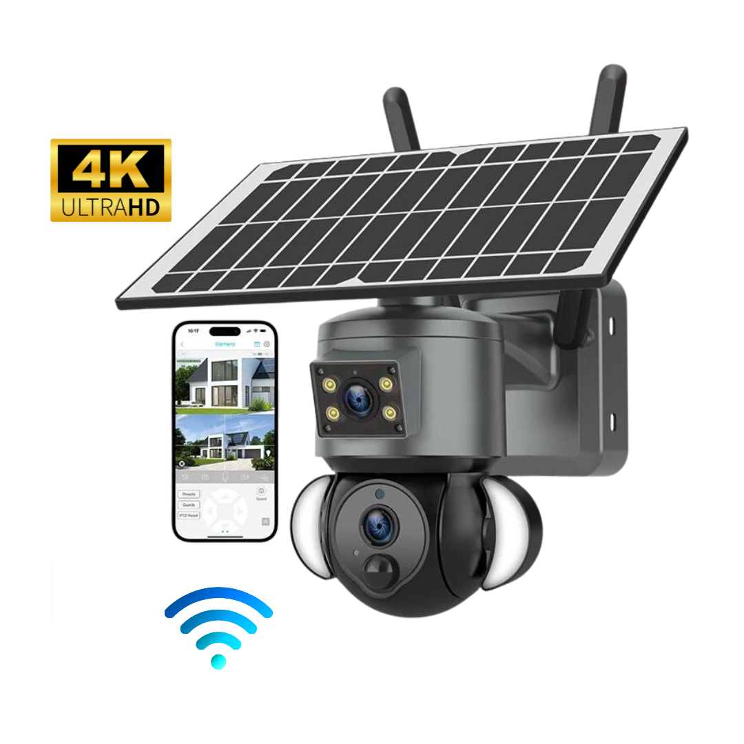 Camera Supraveghere WIFI 4K Ultra HD, Dual Camera 4MP+4MP, 10X ZOOM, Incarcare Solara, Rotire Din Aplicatie, Rezistenta La Apa IP 66