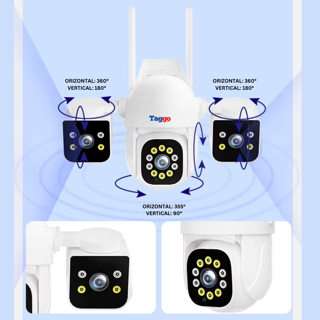 Camera de supraveghere WIFI 6K, 12MP, 3 lentile, Control din aplicatie, Comunicare bidirectionala, Urmarire automata, Multi lens