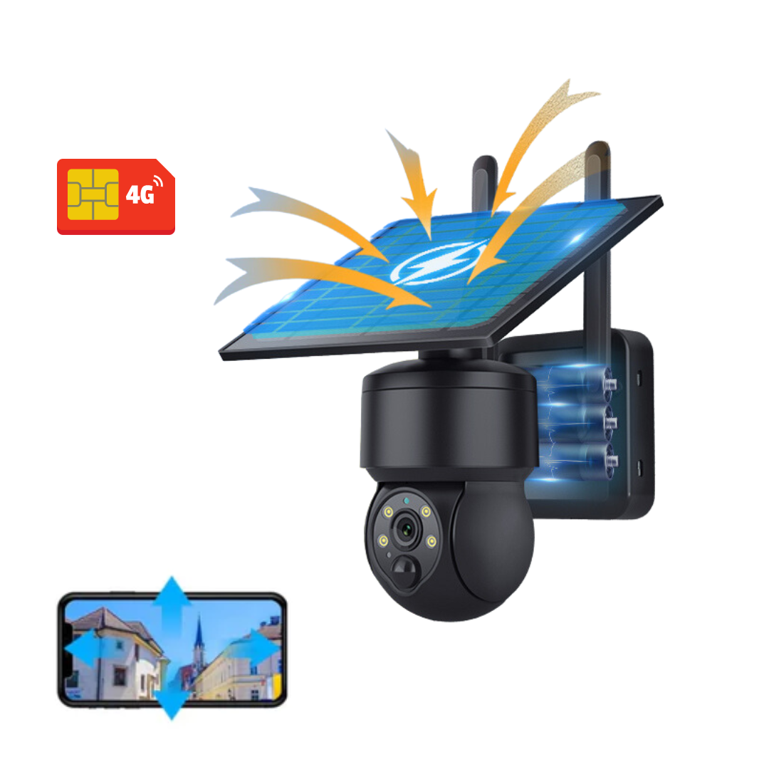 Camera de Supraveghere Black 5mp cu Incarcare Solara 4G, Rain Charging, Rotire Din Aplicatie, Rezistenta La Apa IP 66