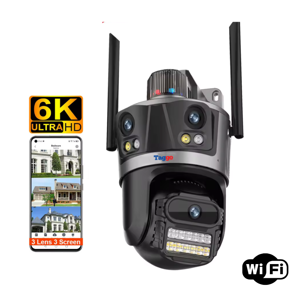 Camera de supraveghere WIFI 4K 8MP, 3 lentile, Control din aplicatie, Rezistenta la apa, Alarma