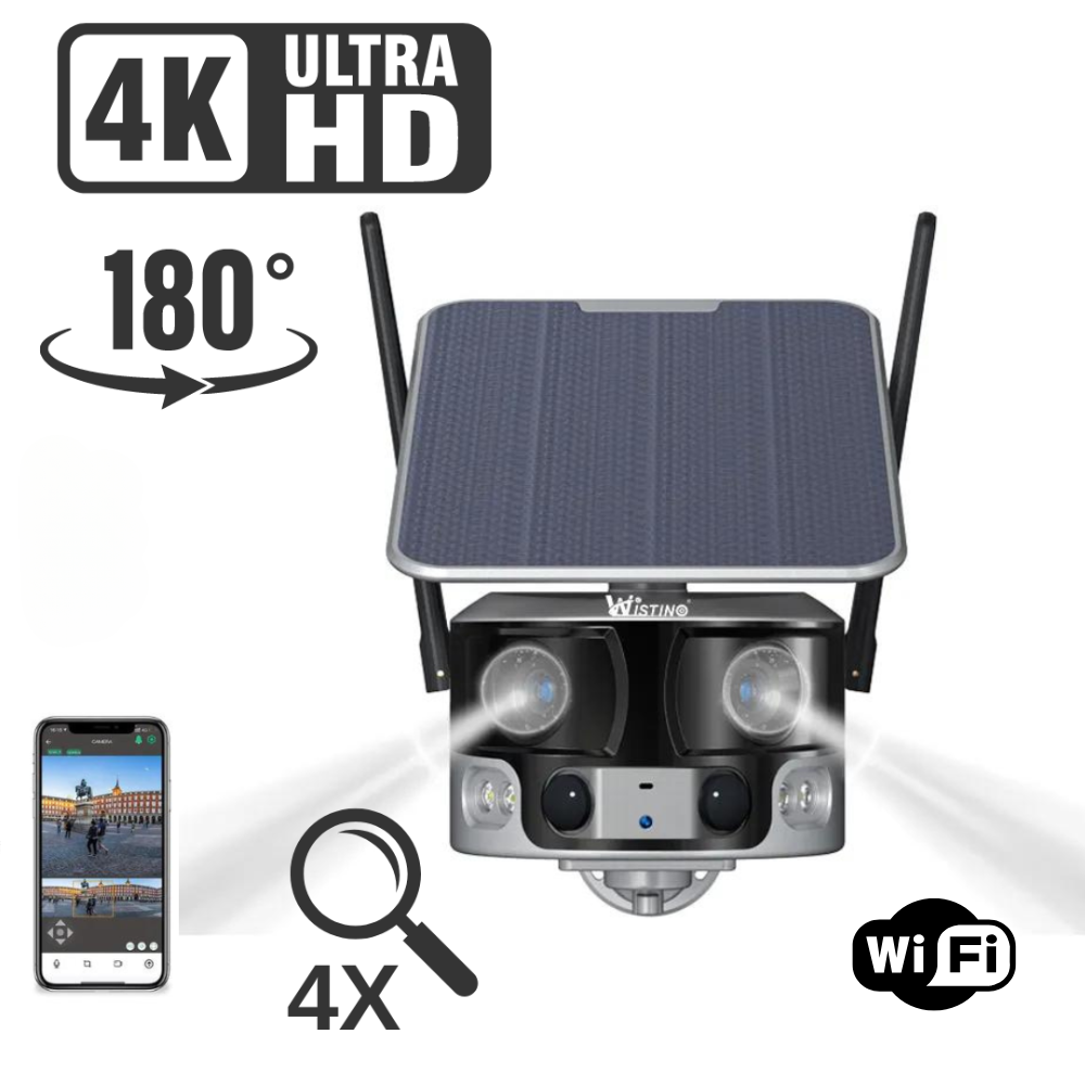 Camera Supraveghere Solara cu Sim Panoramic 4G, 4K, 8MP, ZOOM 4X, Panou Solar 6W, 21700 mAh, fara Fire, Aplicatie