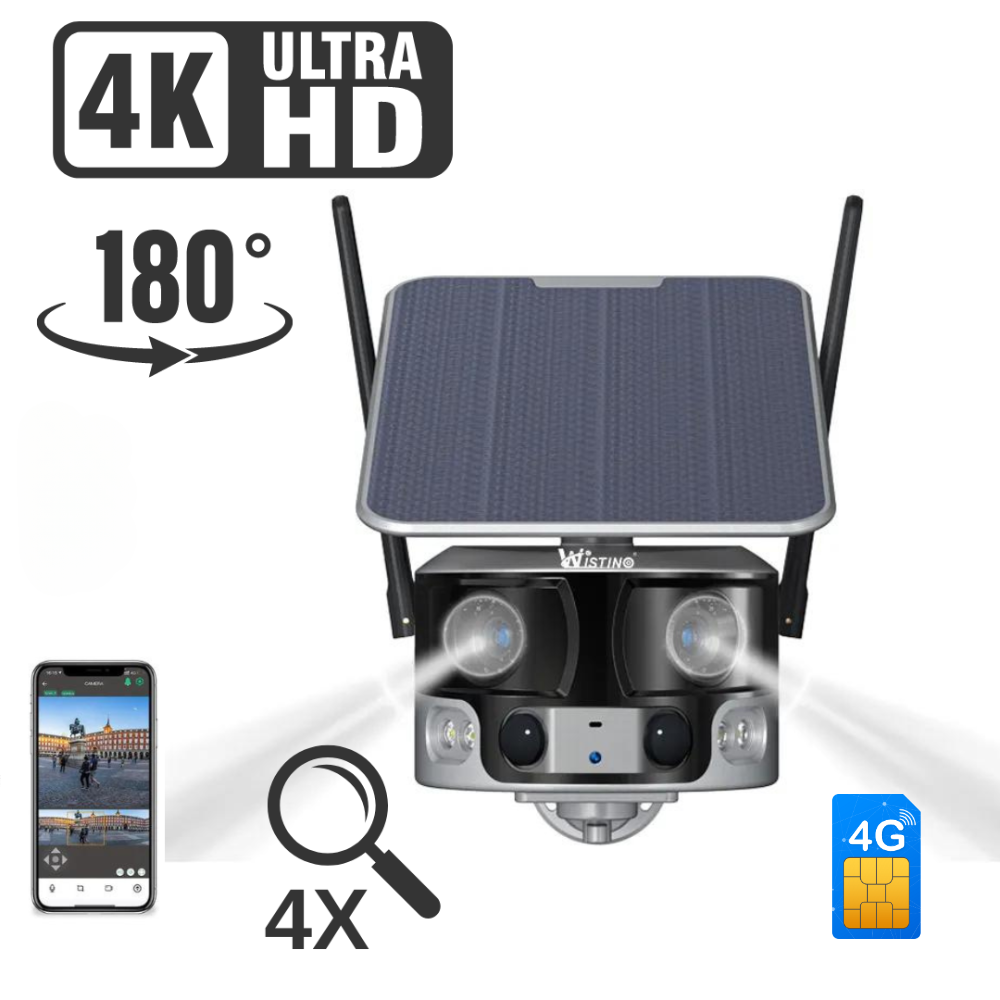 Camera Supraveghere Solara cu Sim Panoramic 4G, 4K, 8MP, ZOOM 4X, Panou Solar 6W, 21700 mAh, fara Fire, Aplicatie