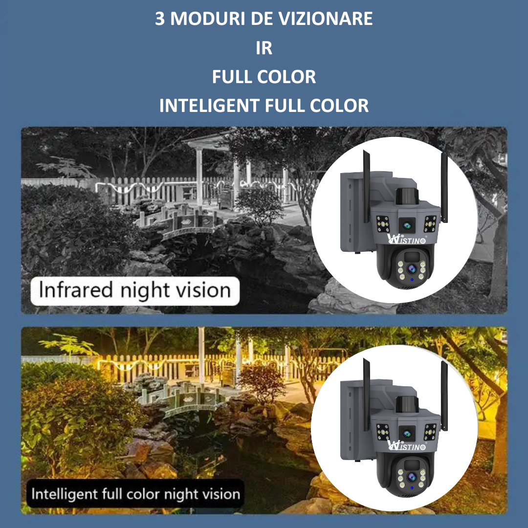 Camera Supraveghere WIFI 6K Ultra HD, Dual Camera 12MP, Incarcare Solara, Rotire Din Aplicatie, Rezistenta La Apa IP 66