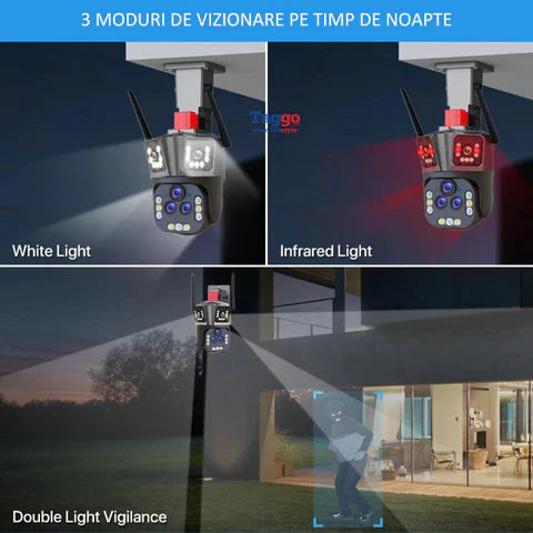 Camera de supraveghere WIFI 10K, 20MP, Zoom 20X, 5 lentile, Control din aplicatie, Comunicare bidirectionala, Urmarire automata, Card 128GB - Taggo.ro