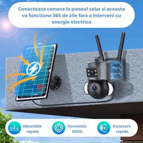 Camera Supraveghere WIFI 4K Ultra HD, Dual Camera 4MP+4MP, 10X ZOOM, Incarcare Solara, Rotire Din Aplicatie, Rezistenta La Apa IP 66