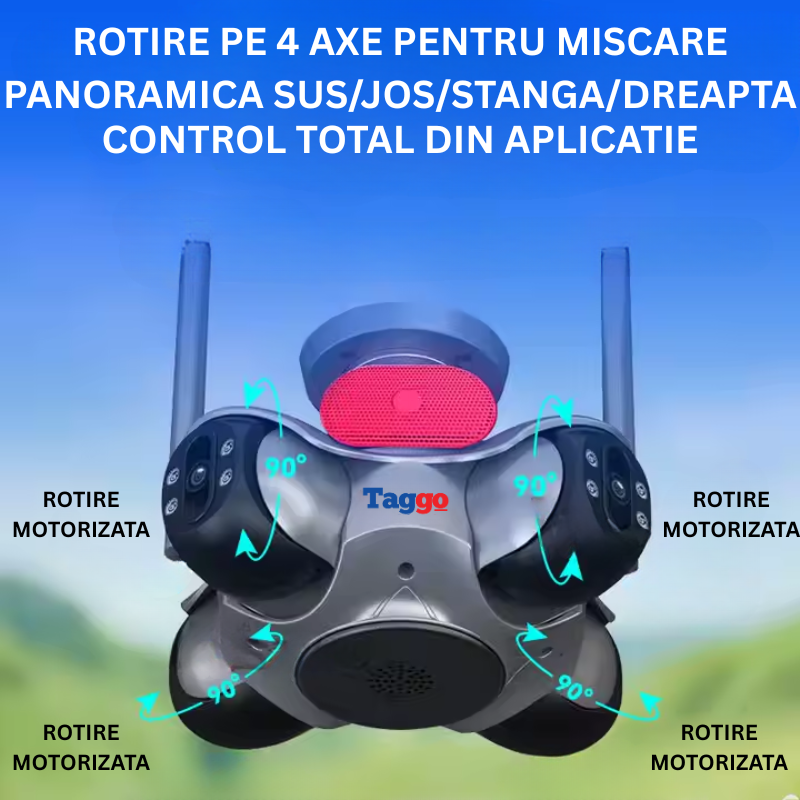 Camera de Supraveghere WiFi 8K, Control din Aplicatie, Detectia Miscarilor, Alarma Sonora, 4 Lentile PTZ, IP66, Comunicare Bidirectionala