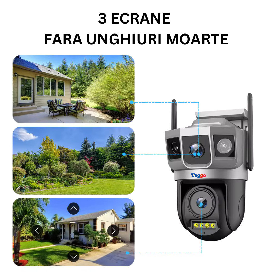 Camera de supraveghere WIFI 8MP, 2 lentile, Control din aplicatie, Urmarire automata, Rezistenta la apa IP66