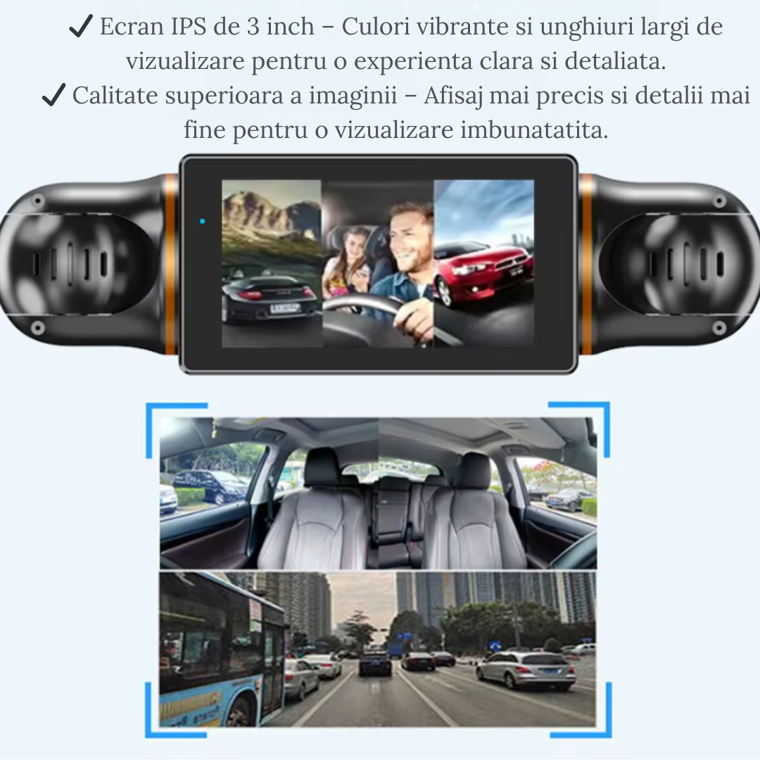 Camera Auto Crocodil, Senzor G si Inregistrare in Bucla – Monitorizare 360° cu 4 Lentile, Vedere Nocturna