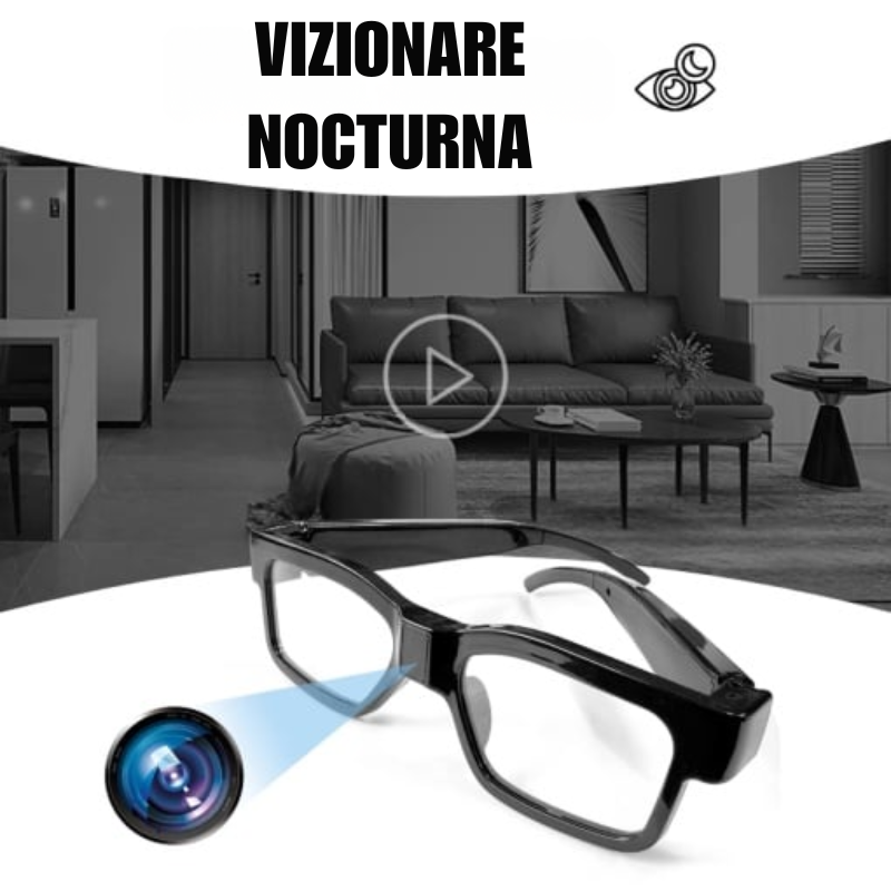 Ochelari cu Camera Ascunsa Rezolutie Full HD, Viziune Nocturna, husa inclusa