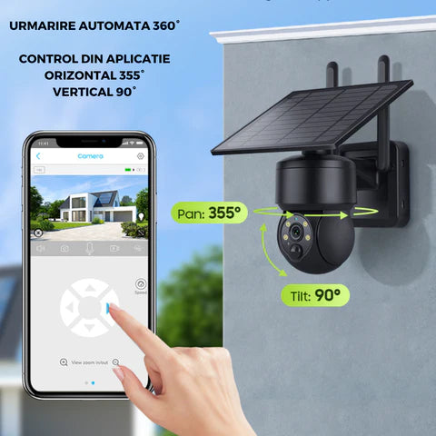 Camera de Supraveghere Black 5mp cu Incarcare Solara WiFi, Rain Charging, Rotire Din Aplicatie, Rezistenta La Apa IP 66