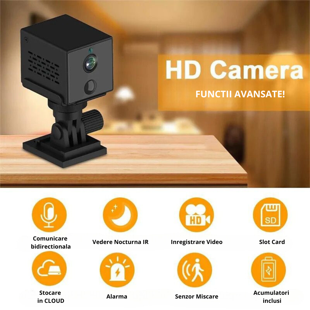 Mini Camera de Supraveghere 4G 4K, Acumulatori inclusi, Detectie forma umana, Control din aplicatie