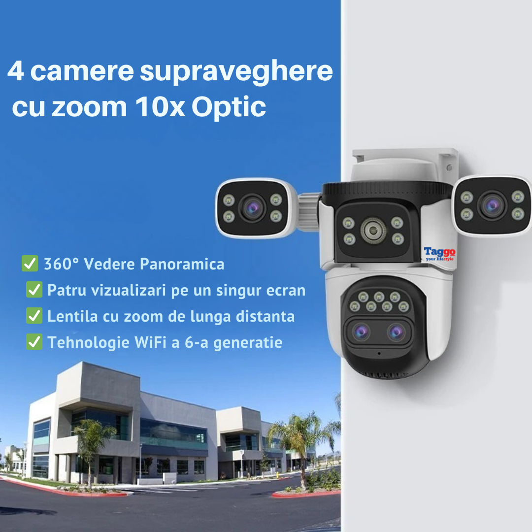 Camera Supraveghere WiFi 16MP – Zoom 10X, Vedere Nocturna Color, Audio Bidirectional, Detectie Miscare si Urmarire Automata