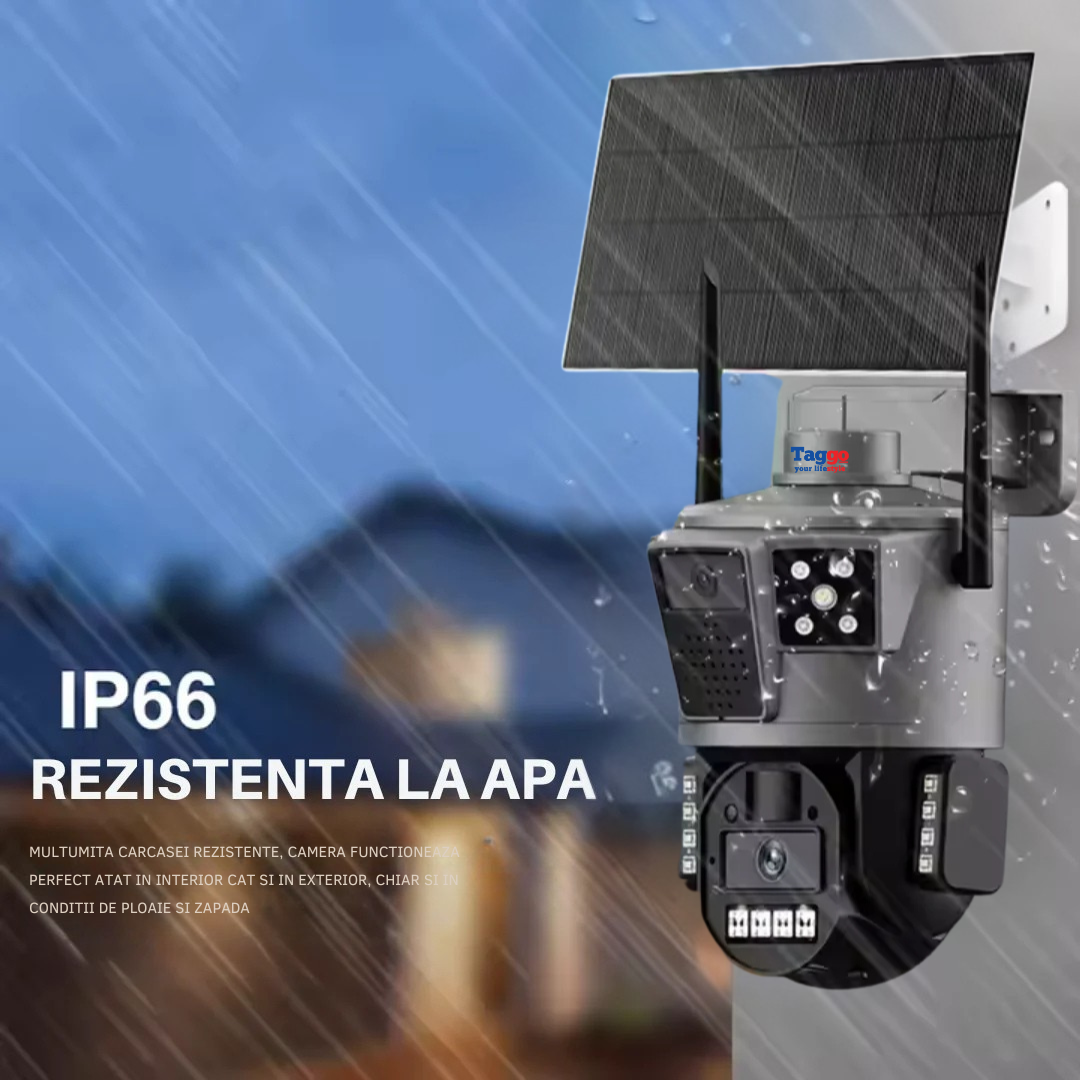 Camera de Supraveghere Solara 4G Cartela SIM 4K , Zoom 10X, Panou Solar 30W, Rezistenta La Apa IP 66